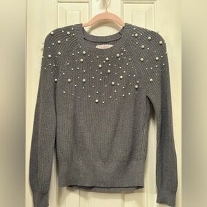 LOFT Gray Sweater with Pearl Details